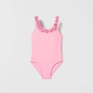 Zara Kids pink floral, one piece swimsuit in girls size 8-9 NWT